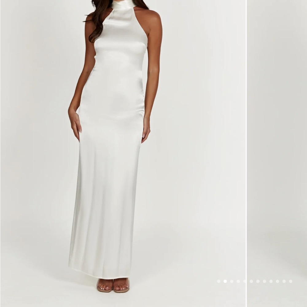 Meshki Claire Satin Drape Back Maxi Dress - White